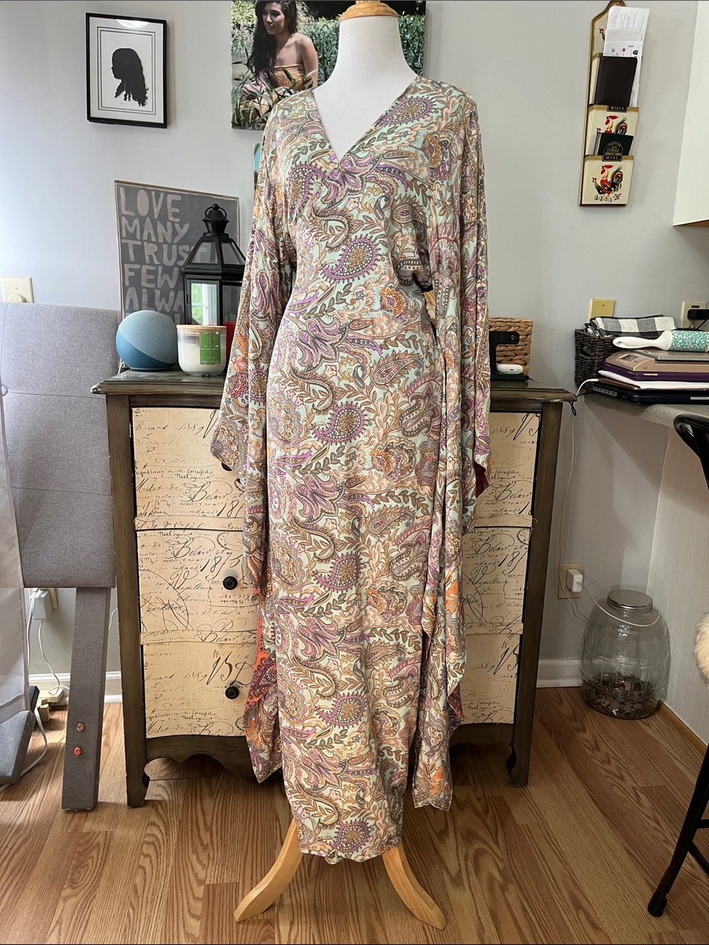 EARTHBOUND REVERSIBLE KIMONO SLEEVE WRAP PAISLEY MULTICOLORED DRESS SIZE LARGE - Picture 3 of 16